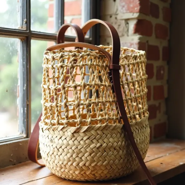 Handwoven Straw Backpack – Moroccan Artisan Rucksack with Leather Straps