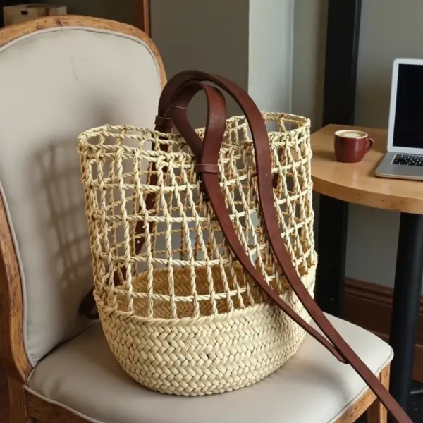Handwoven Straw Backpack – Moroccan Artisan Rucksack with Leather Straps