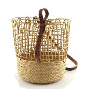 Handwoven Straw Backpack – Moroccan Artisan Rucksack with Leather Straps