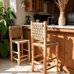 Handwoven Palm Leaf Bar Chair – Artisanal Lemon Wood Counter Stool (60cm & 80cm)