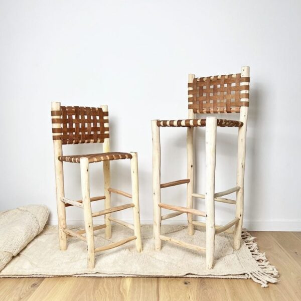 Premium Moroccan Leather Bar Stool – Handwoven Cowhide Counter Chair in 60cm or 80cm