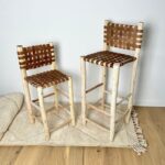 Premium Moroccan Leather Bar Stool – Handwoven Cowhide Counter Chair in 60cm or 80cm