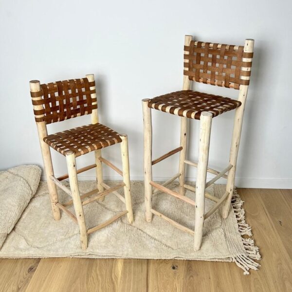 Premium Moroccan Leather Bar Stool – Handwoven Cowhide Counter Chair in 60cm or 80cm