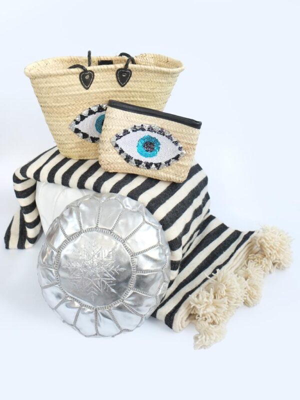 Pom Pom Wool Throw Blanket – Handwoven Moroccan Blanket