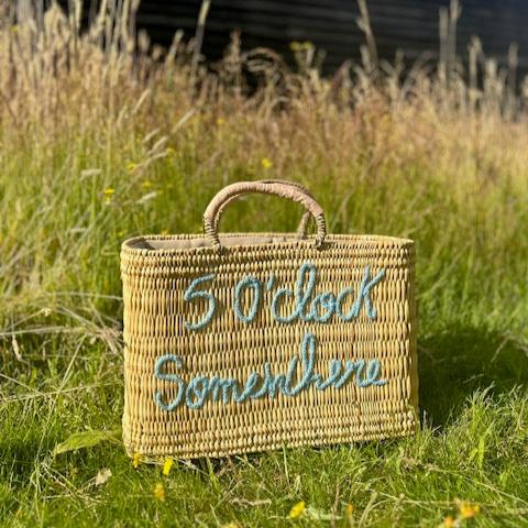 Five O'clock Somewhere Handwoven Basket – Embroidered Reed