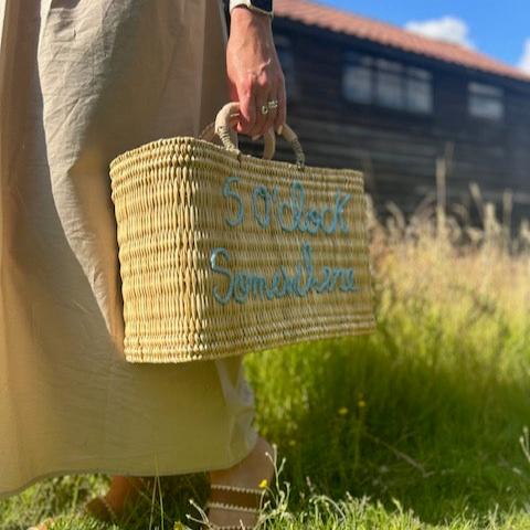 Five O'clock Somewhere Handwoven Basket – Embroidered Reed