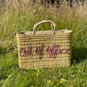 Out of Office Handwoven Basket Bag – Embroidered Reed Tote