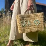 Seashell Embroidered Basket – Handwoven Reed Tote