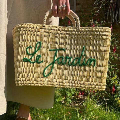 Le Jardin Handwoven Basket Bag – Embroidered Reed Tote with