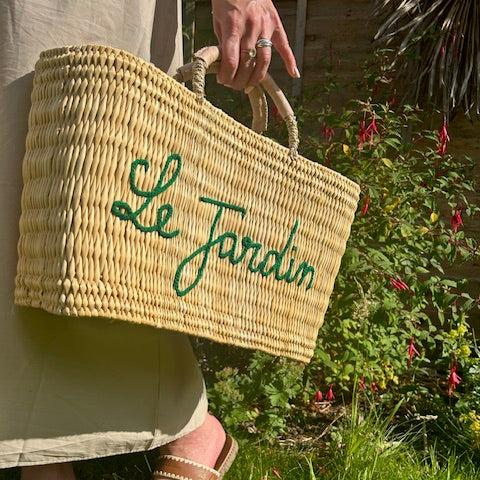 Le Jardin Handwoven Basket Bag – Embroidered Reed Tote with