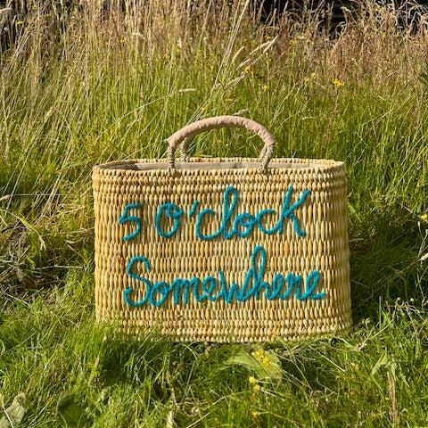 Five O'clock Somewhere Handwoven Basket – Embroidered Reed