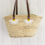 Small Handwoven Palm Basket with Half Daisies – Summer Straw