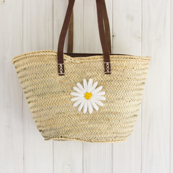 Large Handwoven Palm Daisy Basket – Summer Straw Bag