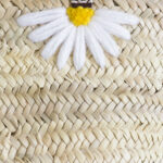 Small Handwoven Palm Basket with Half Daisies – Summer Straw