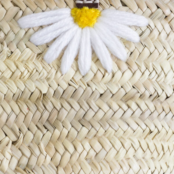 Small Handwoven Palm Basket with Half Daisies – Summer Straw
