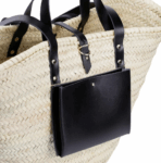 Large Black Basket – XL Handwoven Doum Palm Tote with Black Leather Accents (45×32×20 cm)