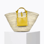 Sunflower Basket – Handwoven Doum Palm Tote with Yellow Leather Accents (38×26×13 cm)
