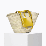 Sunflower Basket – Handwoven Doum Palm Tote with Yellow Leather Accents (38×26×13 cm)