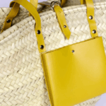 Sunflower Basket – Handwoven Doum Palm Tote with Yellow Leather Accents (38×26×13 cm)