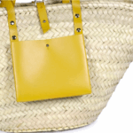 Sunflower Basket – Handwoven Doum Palm Tote with Yellow Leather Accents (38×26×13 cm)