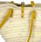 Sunflower Basket – Handwoven Doum Palm Tote with Yellow Leather Accents (38×26×13 cm)
