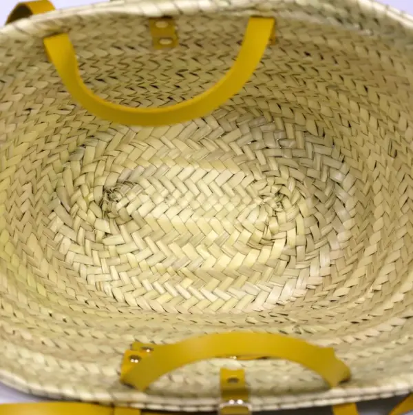 Sunflower Basket – Handwoven Doum Palm Tote with Yellow Leather Accents (38×26×13 cm)