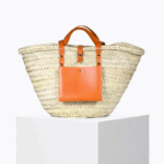 Fanta Basket – Handwoven Doum Palm Tote with Orange Leather Accents (38×26×13 cm)