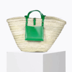 Primavera Basket – Handwoven Doum Palm Tote with Green Leather Accents (38×26×13 cm)