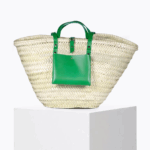 Primavera Basket – Handwoven Doum Palm Tote with Green Leather Accents (38×26×13 cm)