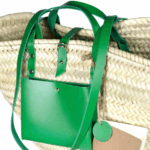 Primavera Basket – Handwoven Doum Palm Tote with Green Leather Accents (38×26×13 cm)