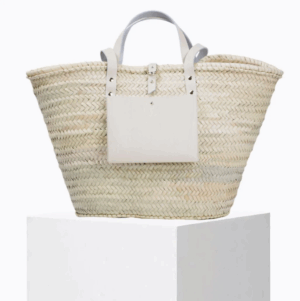 Large Basket Cream – XL Handwoven Doum Palm Tote with Off-White Leather Accents (47×32×20 cm)