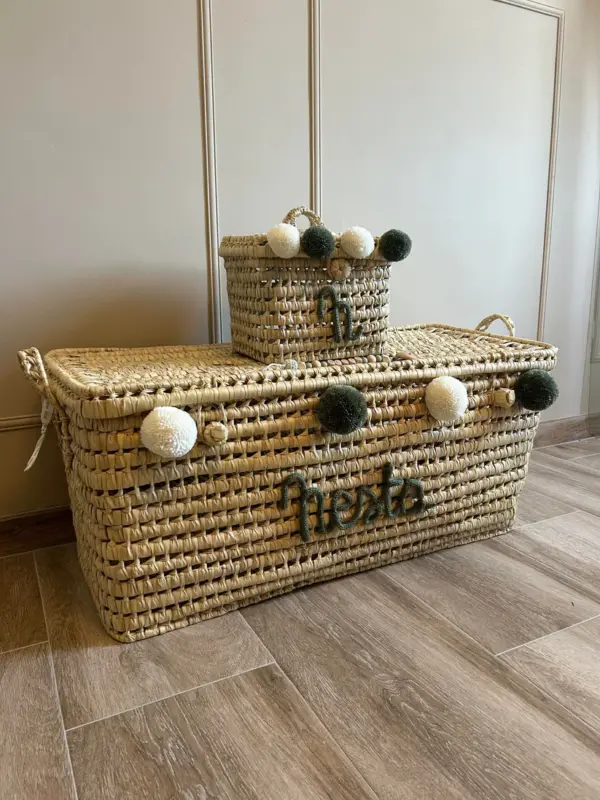 Personalized Palm Leaf Vanity Basket – Handmade Nursery