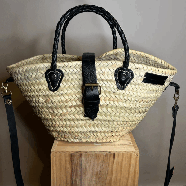 Petite Berlin Basket Bag – Handwoven Palm Tote with Leather