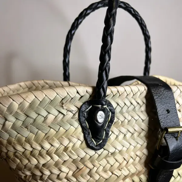 Petite Berlin Basket Bag – Handwoven Palm Tote with Leather