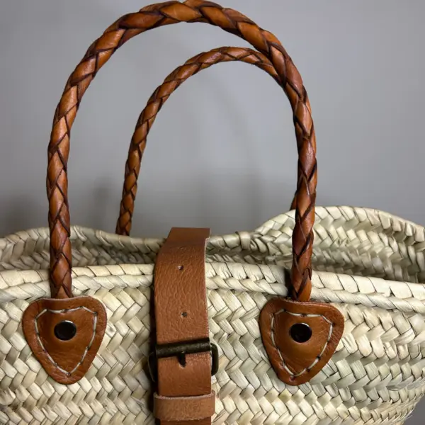 Petite Berlin Basket Bag – Handwoven Palm Tote with Leather