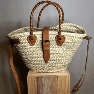 Petite Berlin Basket Bag – Handwoven Palm Tote with Leather