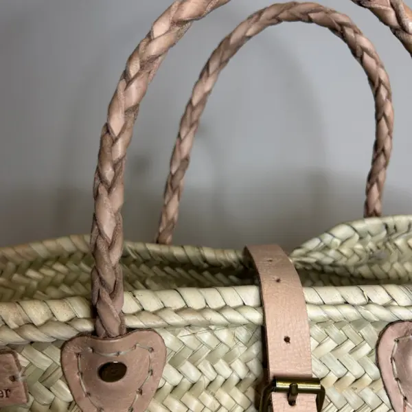 Petite Berlin Basket Bag – Handwoven Palm Tote with Leather