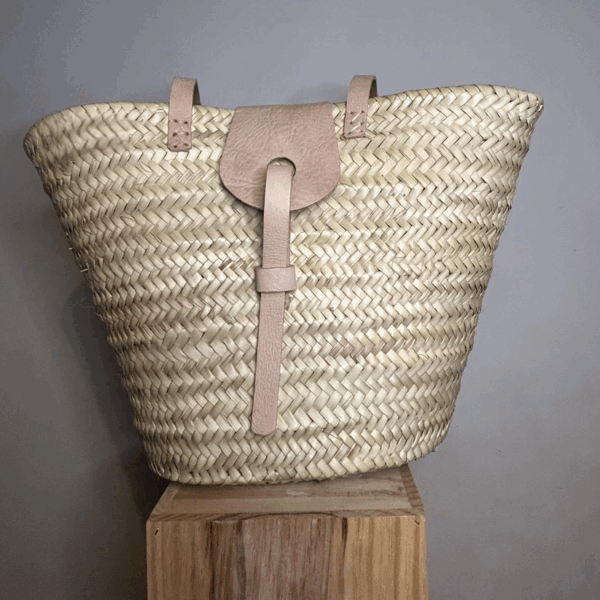 Grande Nashville Basket Bag – Handwoven Palm Tote with Saddl