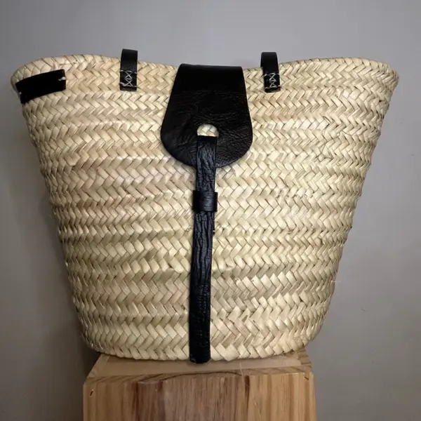 Grande Nashville Basket Bag – Handwoven Palm Tote with Saddl