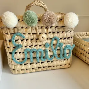 Personalized Palm Leaf Vanity Basket – Handmade Nursery