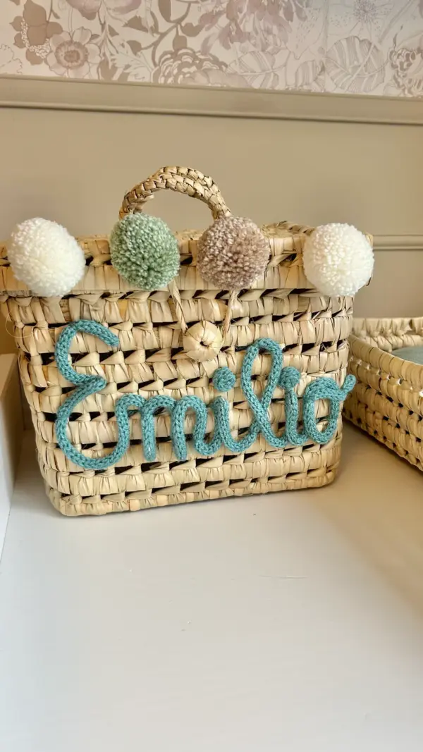 Personalized Palm Leaf Vanity Basket – Handmade Nursery