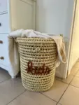 Personalized Handwoven Laundry Basket with Lid – 65L Natural