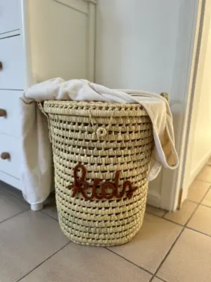 Personalized Handwoven Laundry Basket with Lid – 65L Natural