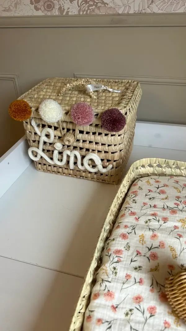 Personalized Palm Leaf Vanity Basket – Handmade Nursery