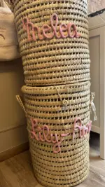 Personalized Handwoven Laundry Basket with Lid – 65L Natural