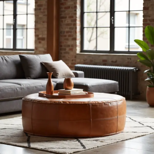 Large Moroccan Leather Pouf – Handmade Ottoman & Coffee Table (Custom Sizes 14″–60″)