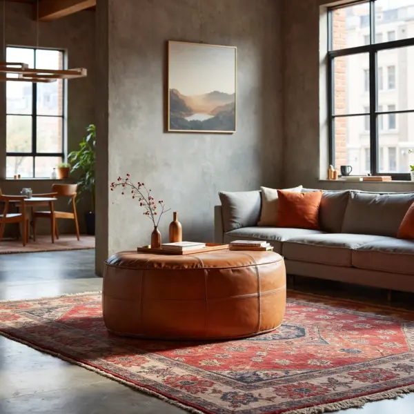 Large Moroccan Leather Pouf – Handmade Ottoman & Coffee Table (Custom Sizes 14″–60″)