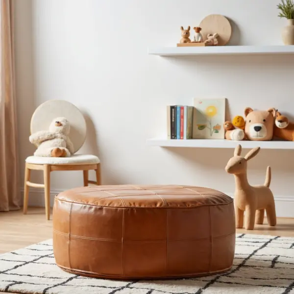 Large Moroccan Leather Pouf – Handmade Ottoman & Coffee Table (Custom Sizes 14″–60″)