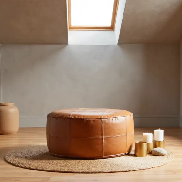 Large Moroccan Leather Pouf – Handmade Ottoman & Coffee Table (Custom Sizes 14″–60″)