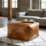 Modern Square Leather Pouf – Handcrafted Moroccan Ottoman with Diamond Stitching (Custom Sizes)